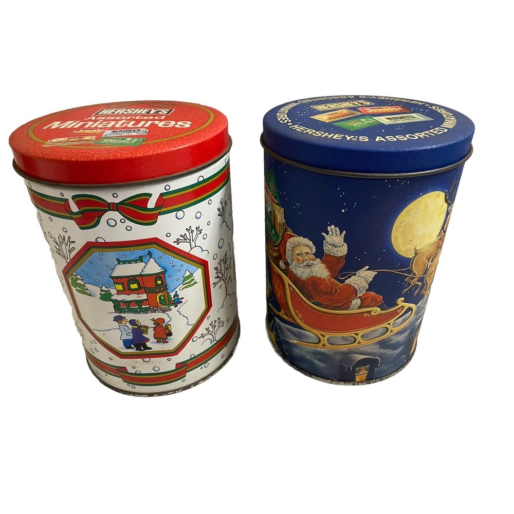 Vintage Hershey's Christmas Tins 1992 1995 Holiday Candy Canister Set